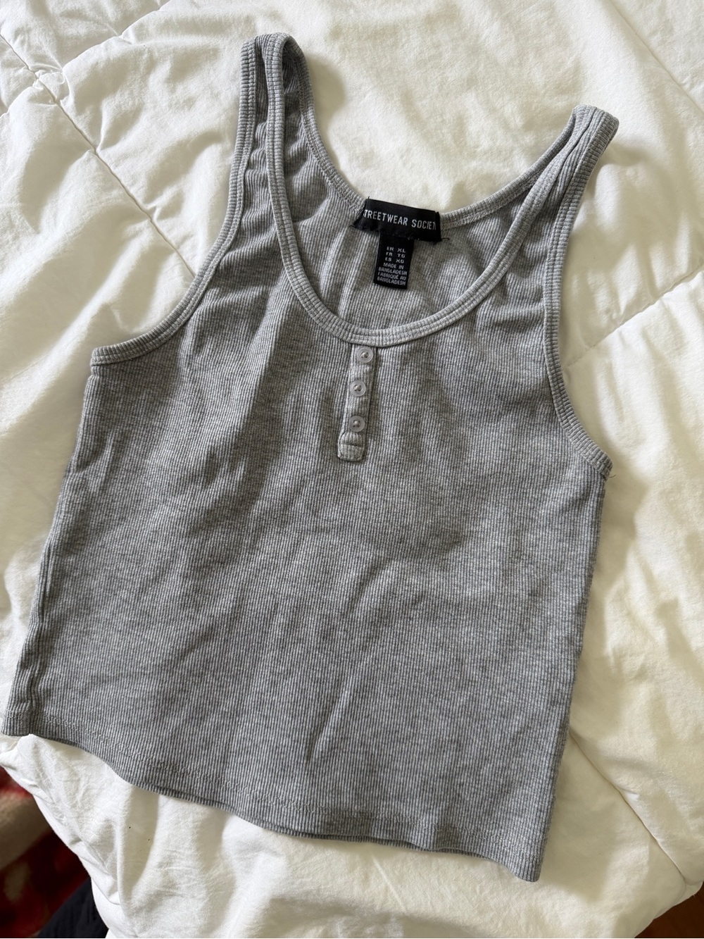 Streetwear Society Gray Ribbed Henley Crop Tank